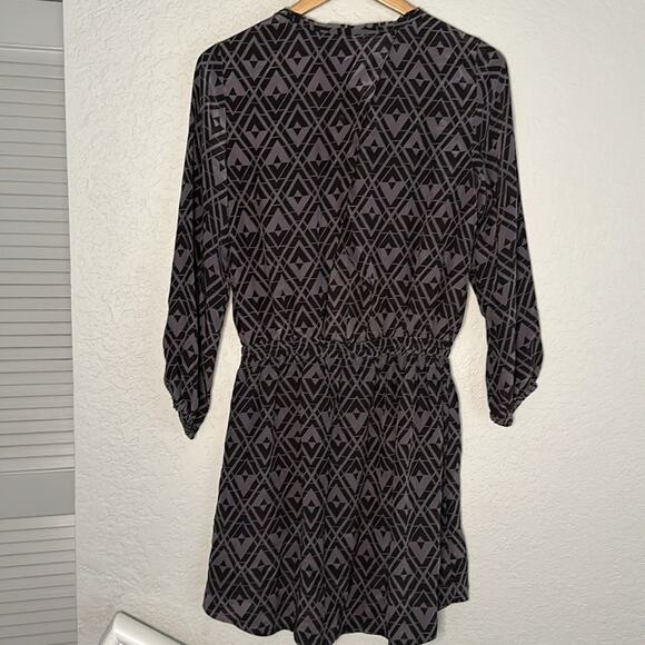 Rebecca Taylor 100% Silk Geo Dress Long Sleeve Gray Cut Out Preppy Goth Vacation - Picture 7 of 9